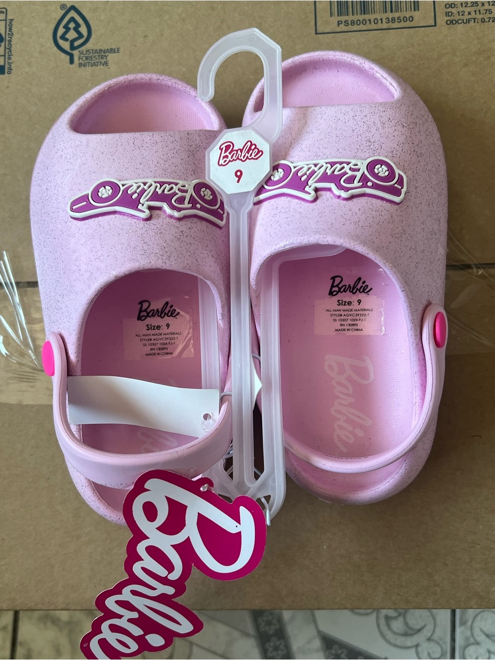 Barbie Pink Glitter Slip-On Clog Sandals with Heel Strap brand new size 9C